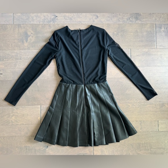Alice + Olivia Mesh Sleeve Vegan Leather Pleated Mini Dress - Picture 8 of 13